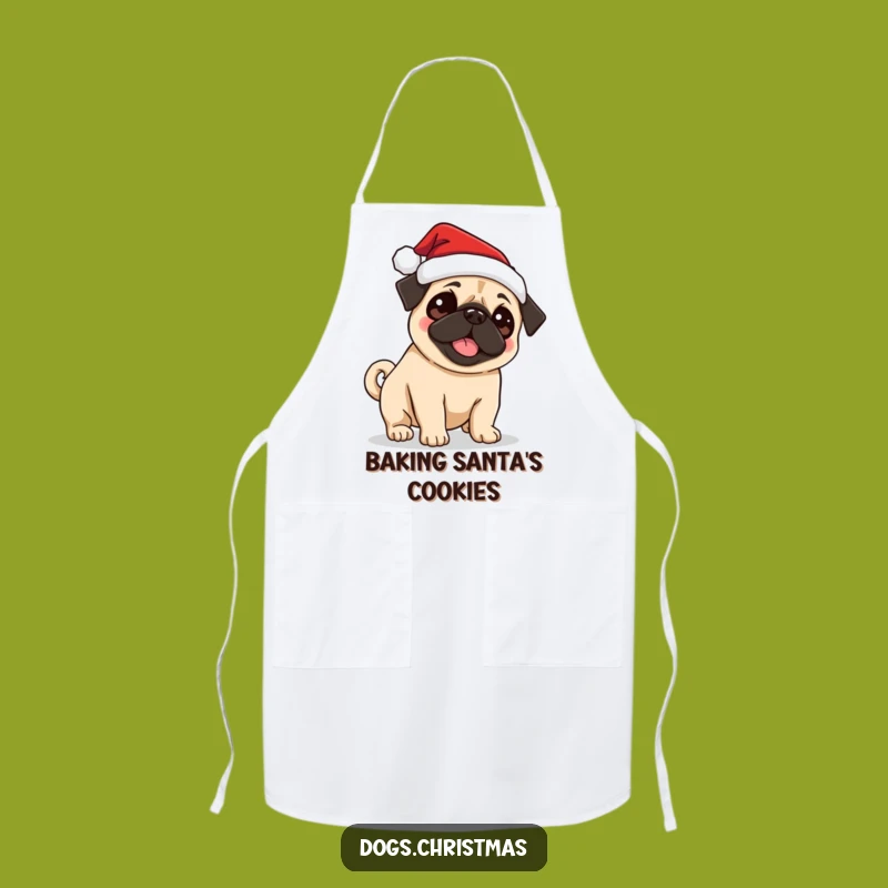 Funny Pug Santa Apron: Excited Tail Wagging Dog Wear for Festive Kitchen Fun