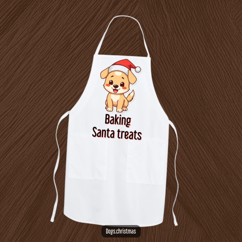 Funny Christmas Dog Apron: A humorous apron showing an excited dog in a Santa hat, ready for holiday baking.