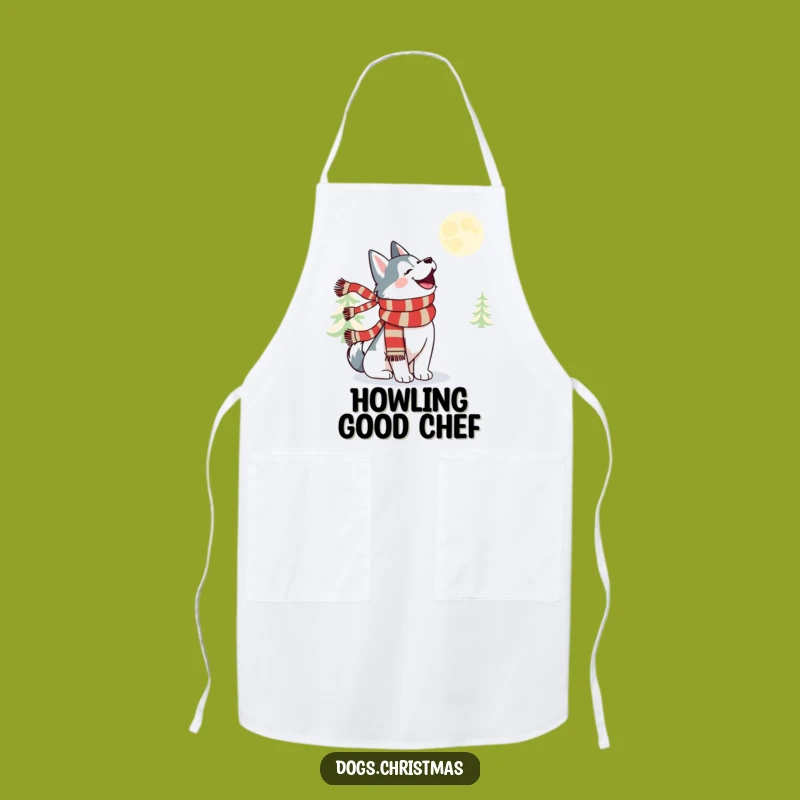 Funny Kawaii Husky Howl Apron - Festive Moonlit Baking Gift!