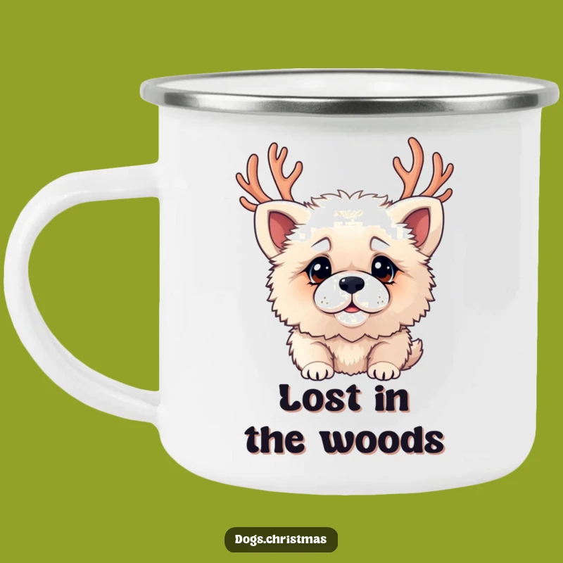 Funny Camp Mug: Confused Dog with Antlers, Outdoor Holiday Fun Gift