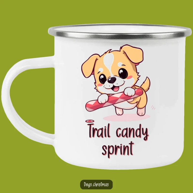Funny Camp Mug: Excited Dog Candy Cane, Outdoor Holiday Adventure Gift