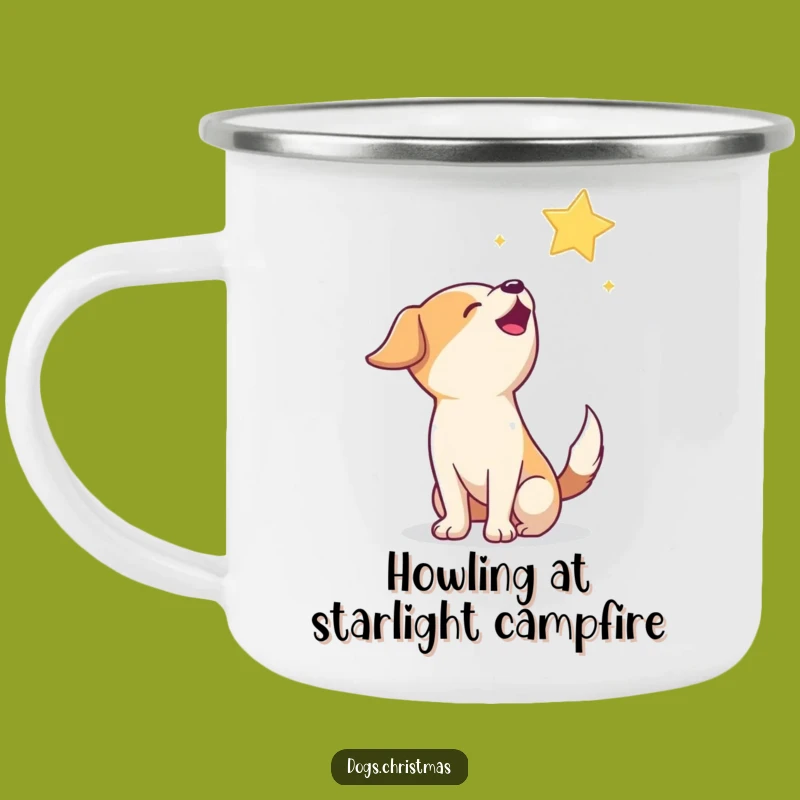 Funny Howling Dog Camping Mug: Starry Night Enamel Cup, Magical Outdoor Gift