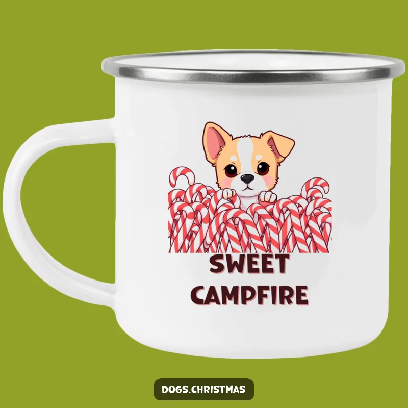 Funny Dog Candy Cane Camp Mug - Curious Pup Sweet Outdoor Fun