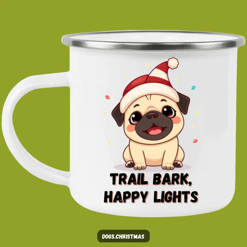 Funny Kawaii Pug Elf Hat Camping Mug: Festive Outdoors Perfect Funny Gift