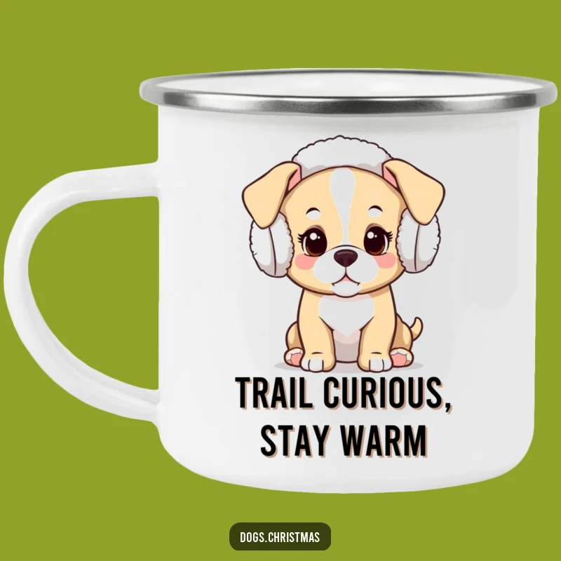 Funny Kawaii Puppy Camping Mug: Curious Dog Enamel Cup, Adorable Festive Gift
