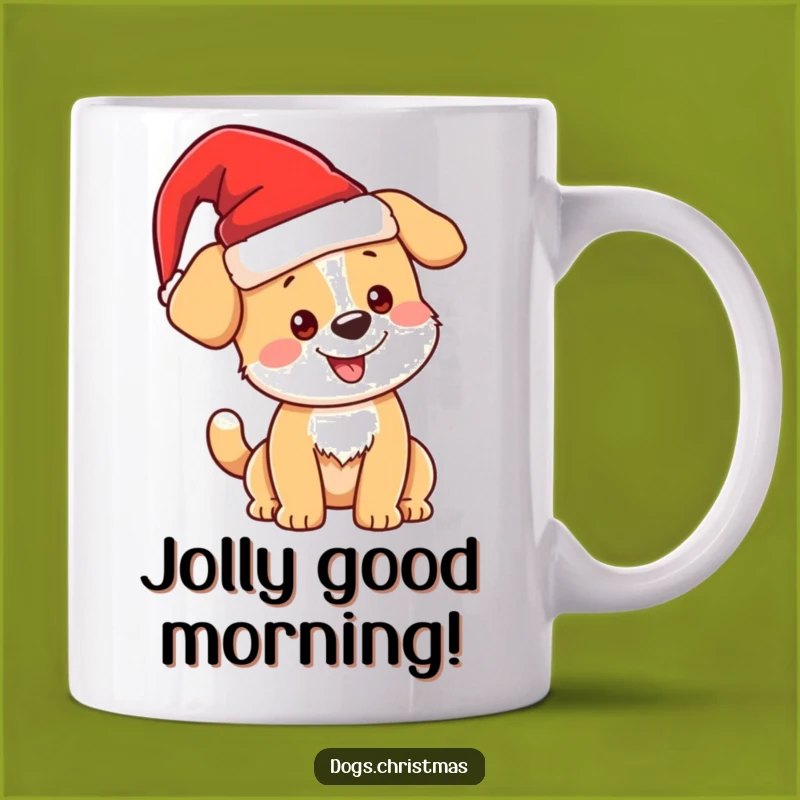 Funny Christmas Dog Mug, Kawaii Santa Pup, Festive Gift Idea