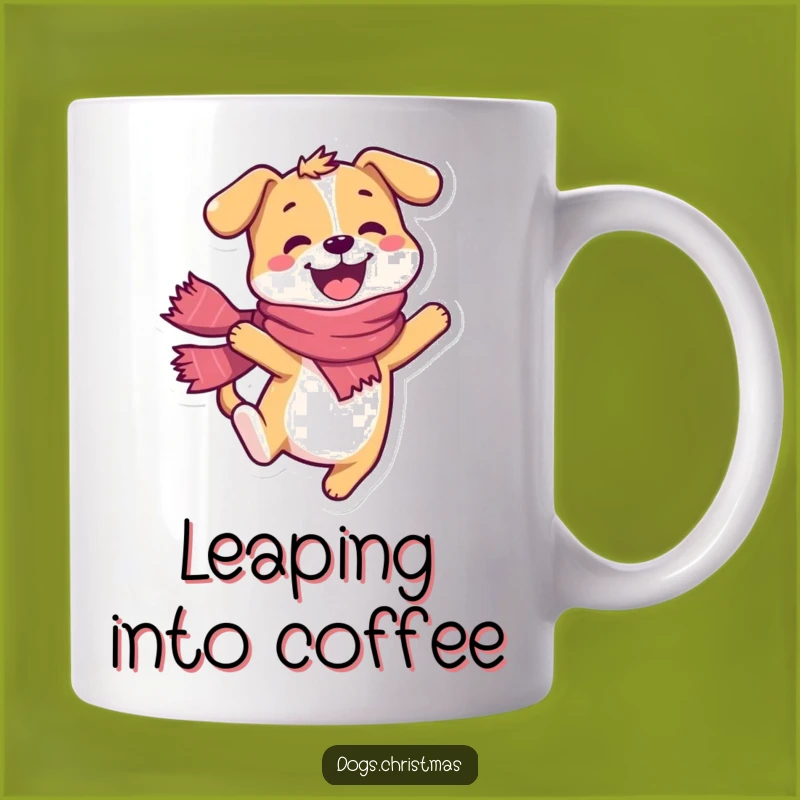 Joyful Funny Dog Leap Mug - Happy Scarf Pup Gift Idea