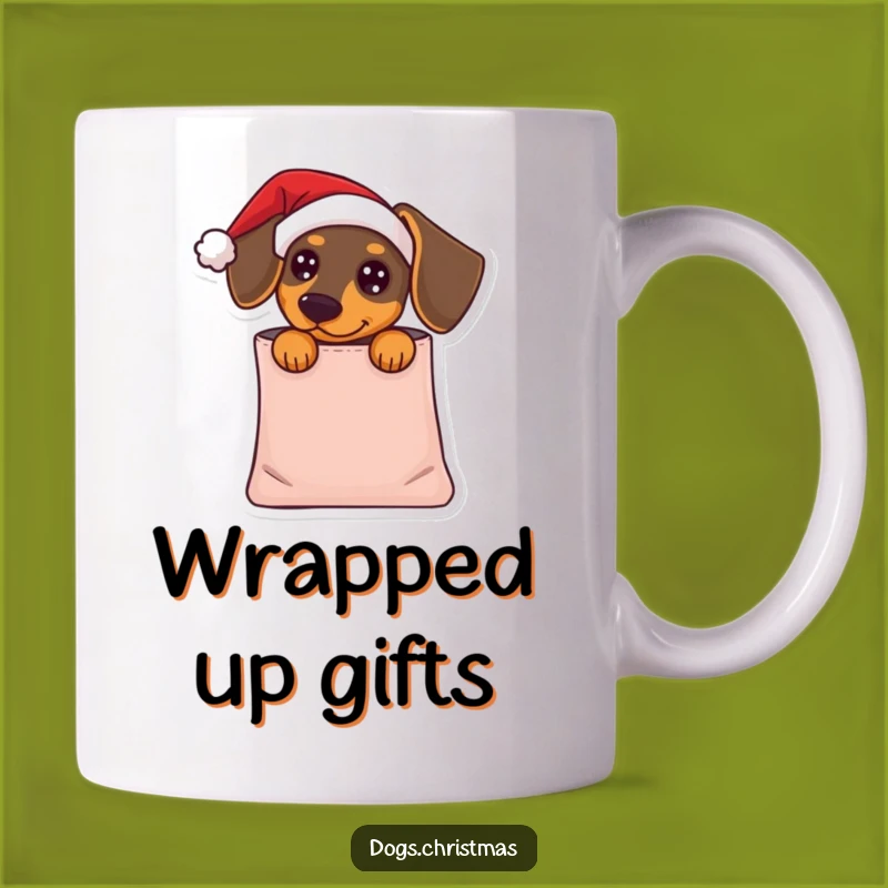Funny Dachshund Santa Mug - Adorable Dog Peeking Gift Bag Treat