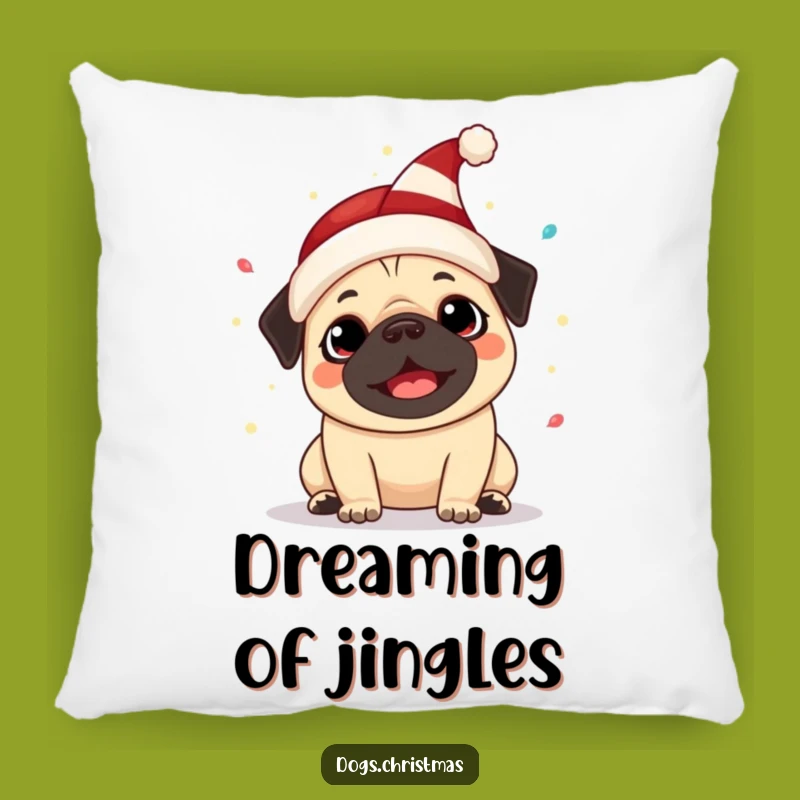 Funny Kawaii Pug Elf Hat Pillow: Festive Lights Comfort Perfect Funny Gift