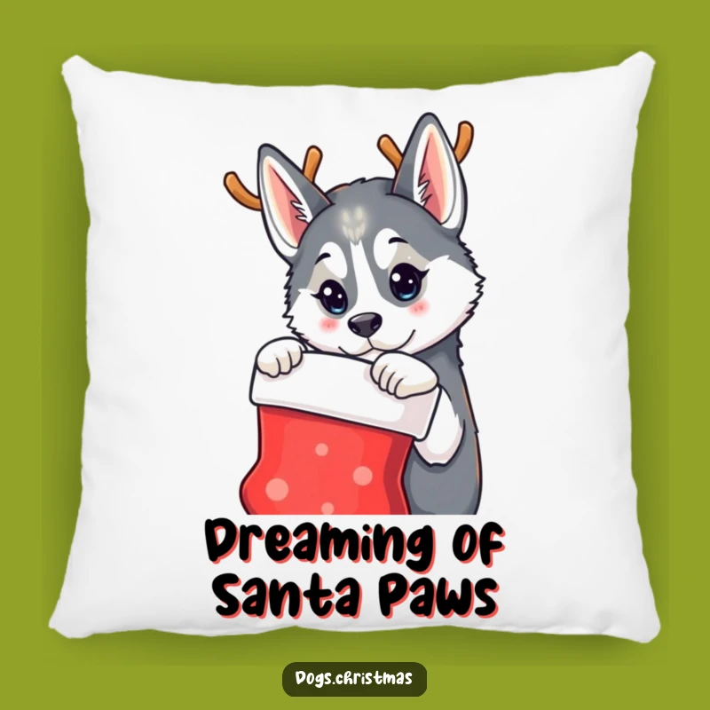 Funny Husky Reindeer Pillow - Cozy Curious Christmas Dog Accent Gift