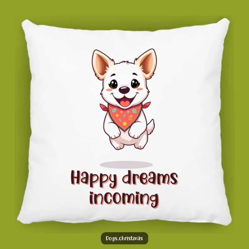 Funny Cuddle Pillow: Happy Dog Jump, Festive Bandana Comfort, Holiday Gift