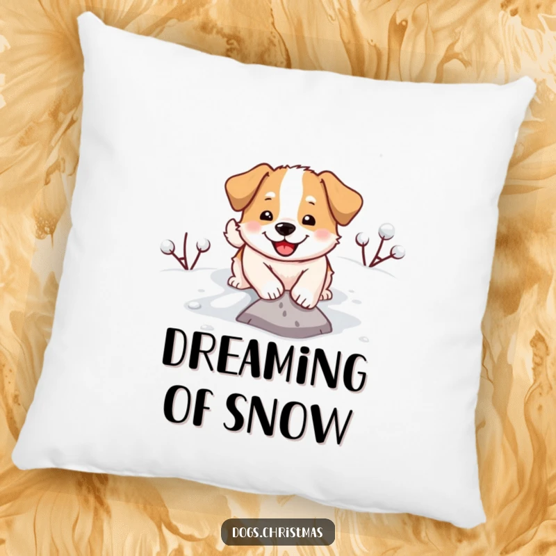 Funny pillow showcasing a delighted dog digging enthusiastically in a snowy terrain, bringing warmth and humor.