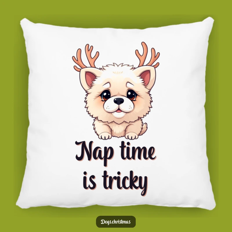 Funny Comfort Pillow: Confused Dog with Antlers, Cozy Holiday Decor Gift