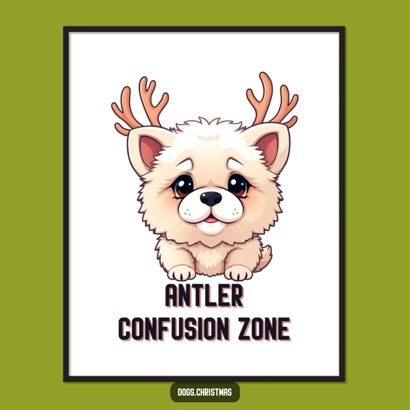 Funny Digital Art: Confused Dog with Antlers, Instant Holiday Decor, Printable Gift