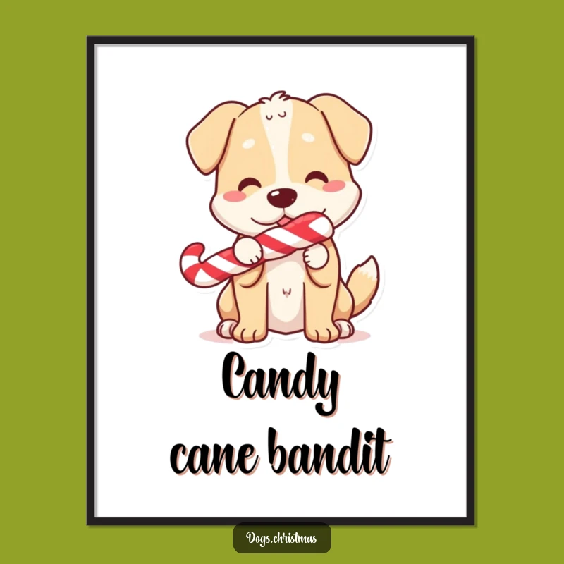 Funny Candy Cane Dog Art Print: Festive Sweetness, Instant Funny Gift Download