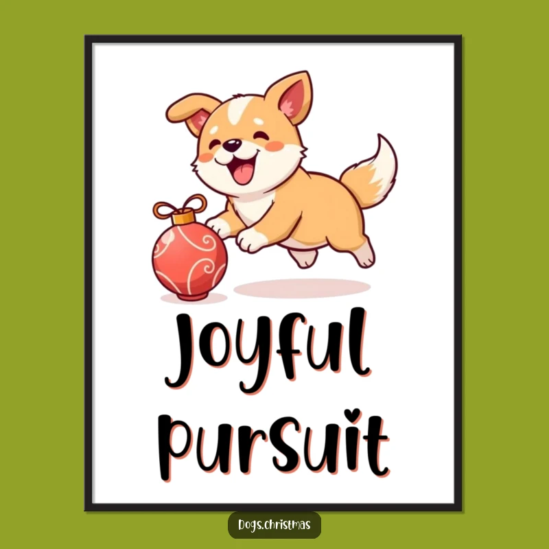 Funny Christmas Dog Digital Art, Instant Ornament Chase Download, Holiday Gift