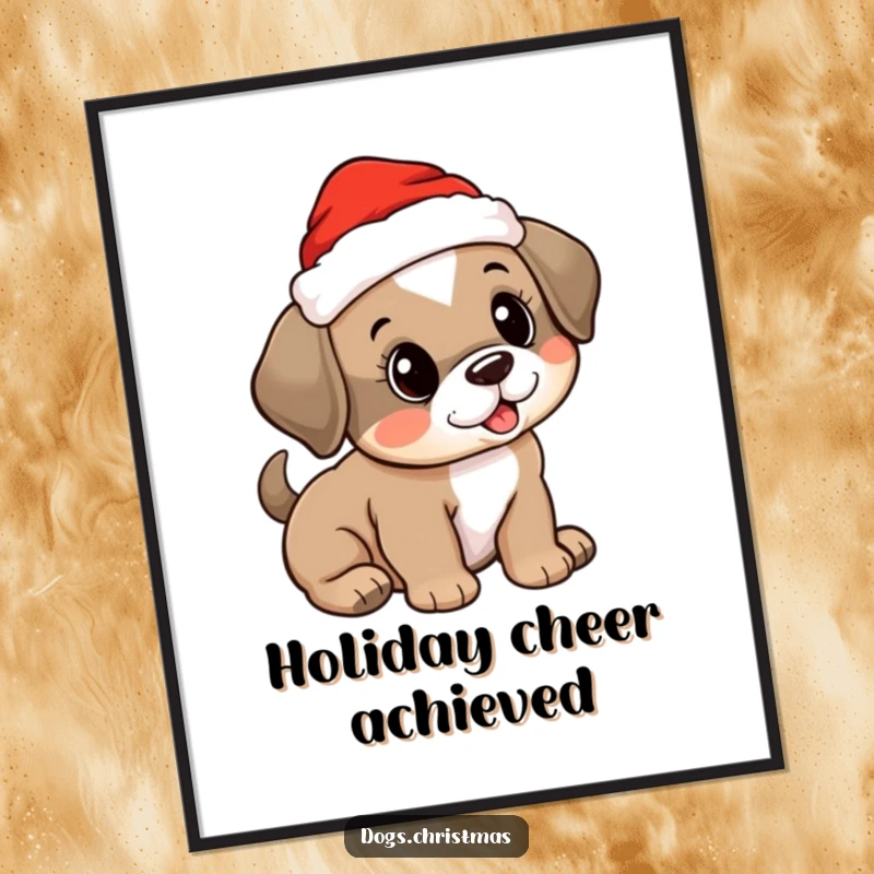 Funny digital art print of a cute puppy wearing a Santa hat, ready to be printed for festive home decor.