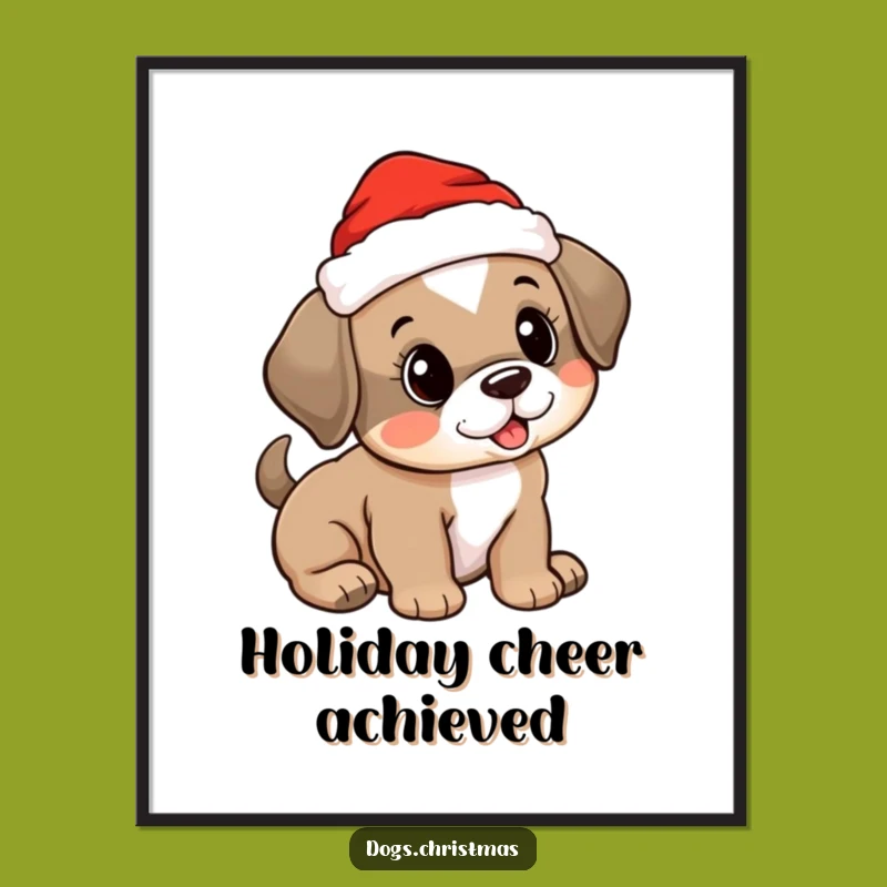 Funny Digital Art: Cute Puppy Santa Hat, Instant Holiday Decor, Printable Gift