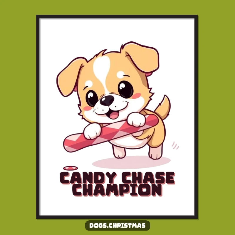 Funny Digital Art: Excited Dog Candy Cane, Instant Holiday Decor, Printable Gift