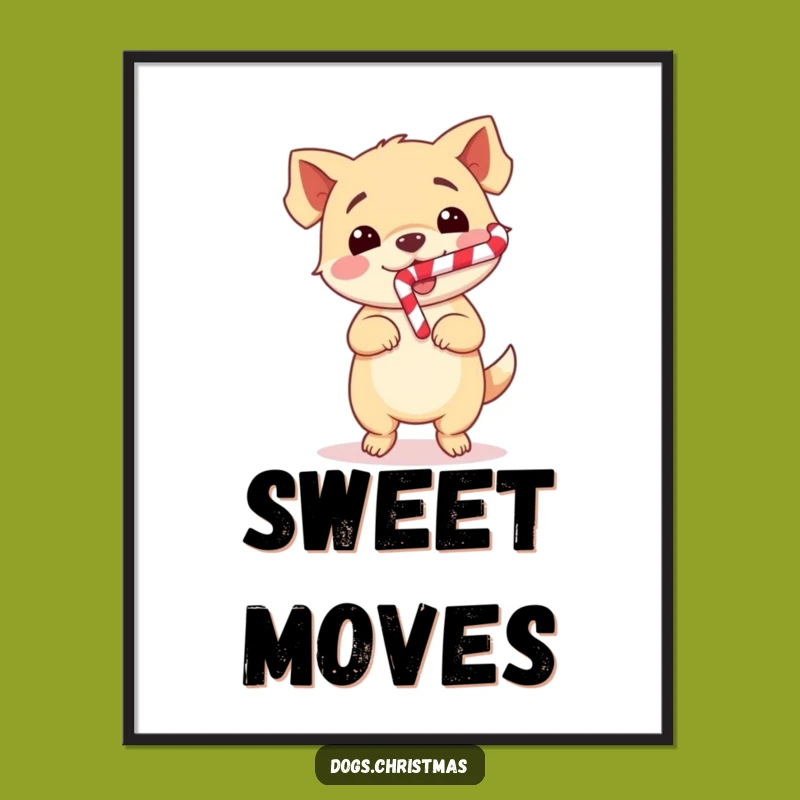 Funny Dog Dance Digital Art: Kawaii Pup Candy Cane Printable, Perfect Humorous Gift!