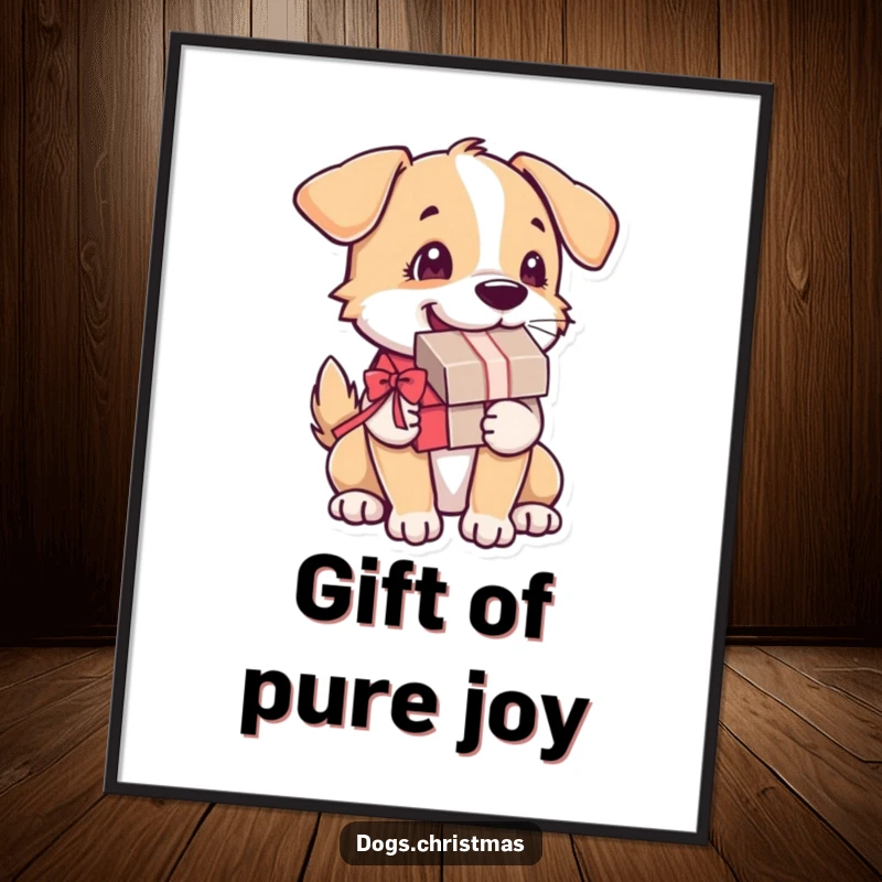 Funny Dog Digital Art Print: A happy dog carries a present, its tail a blur of motion, ready to bring smiles to your walls.