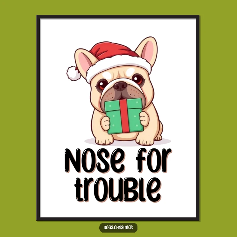 Funny Kawaii Bulldog Santa Digital Art - Festive Dog Print Gift!