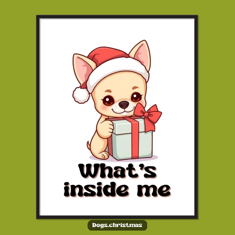 Funny Kawaii Chihuahua Santa Digital Art - Festive Gift Print!