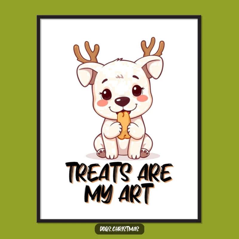 Funny Kawaii Dog Antlers Digital Art - Adorable Festive Print Gift
