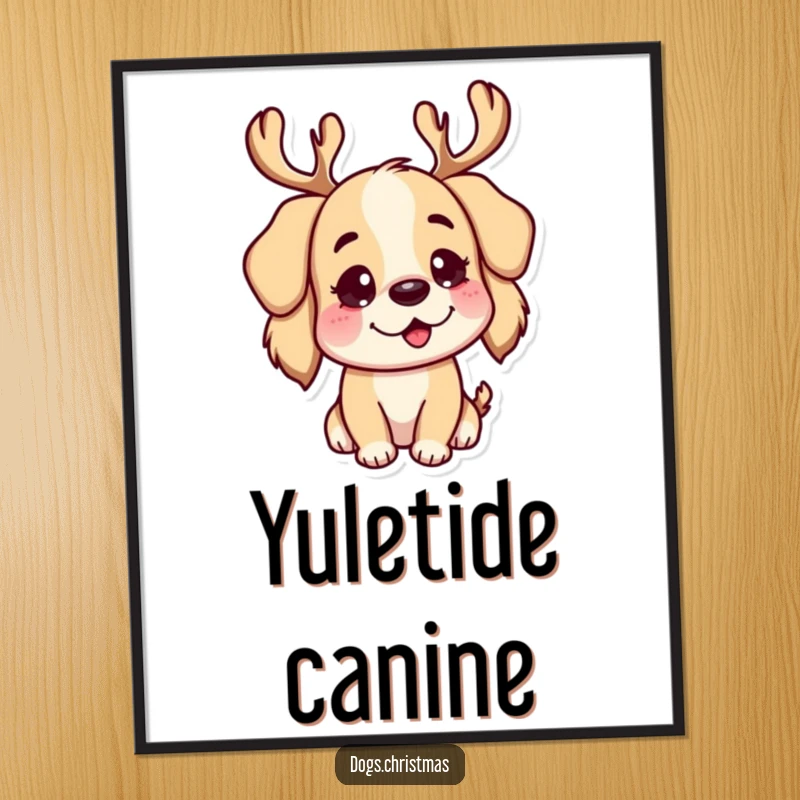 Funny Digital Art Print: A dog character wearing humorous reindeer antlers, looking playful and ready for the holidays.