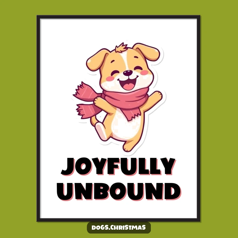 Instant Funny Dog Leap Art Print - Happy Scarf Pup Gift