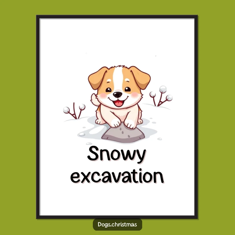 Funny Dog Snow Digging Digital Print - Hilarious Winter Art for Walls Gift!