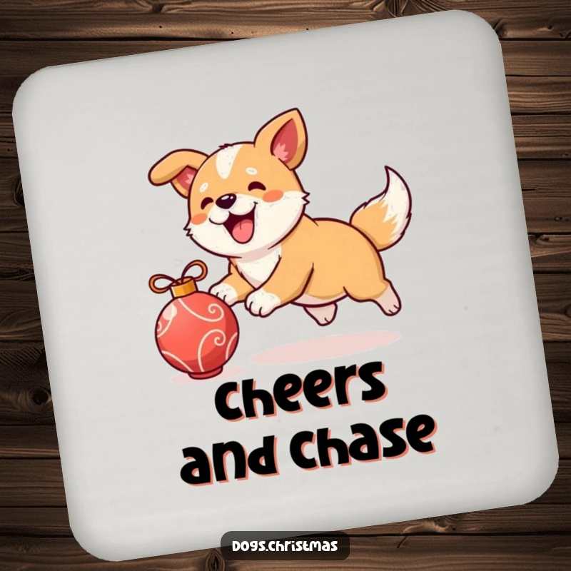 Funny kawaii dog design on a drink coaster, ornament chase accessory, cute holiday decor, ideal funny gift.