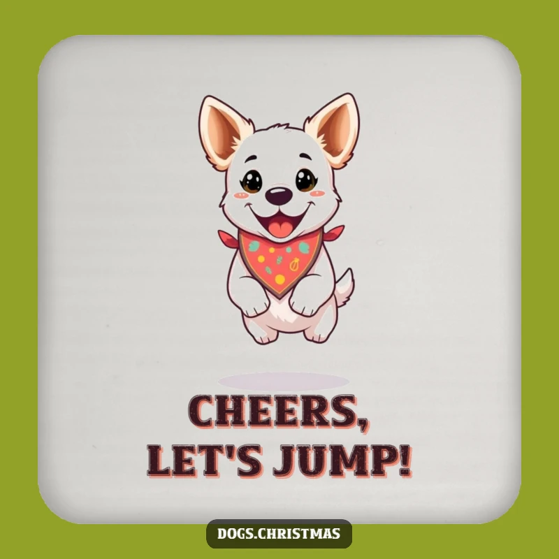 Funny Drink Coaster: Happy Dog Jump, Festive Bandana Decor, Holiday Gift
