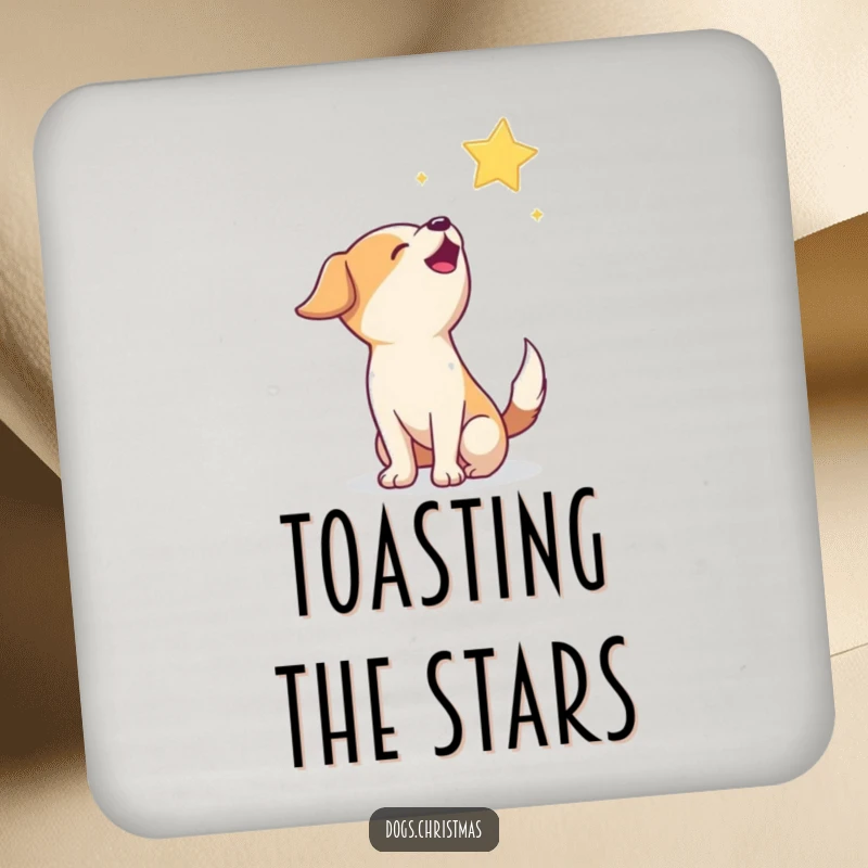 Funny Howling Dog Coaster: A humorous coaster featuring a happy dog howling at a twinkling star in a starry night.