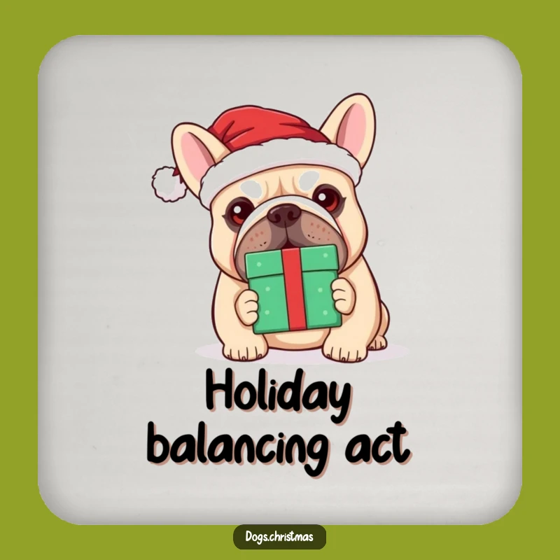 Funny Kawaii Bulldog Santa Drink Coaster - Festive Dog Protection Gift