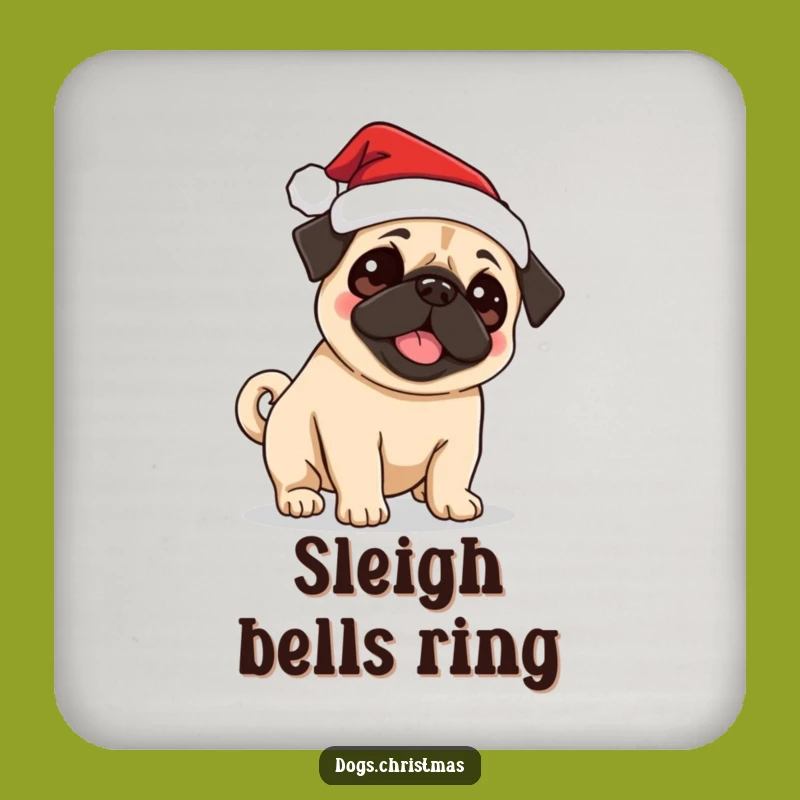 Funny Pug Santa Coaster: Excited Tail Wagging Dog Decor for Festive Tables