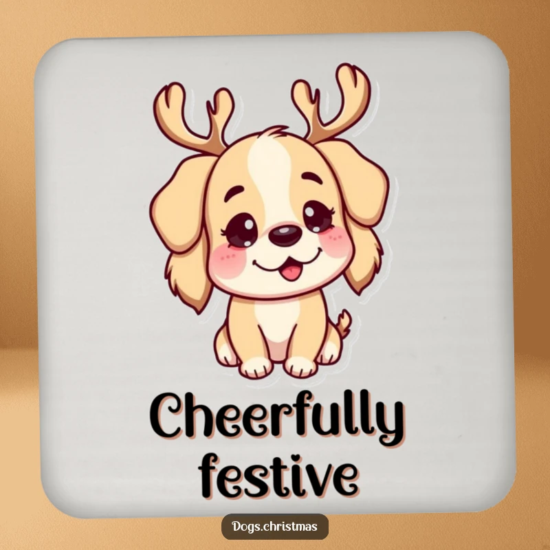 Funny Drink Coaster: A dog character wearing reindeer antlers, offering playful protection for your surfaces.