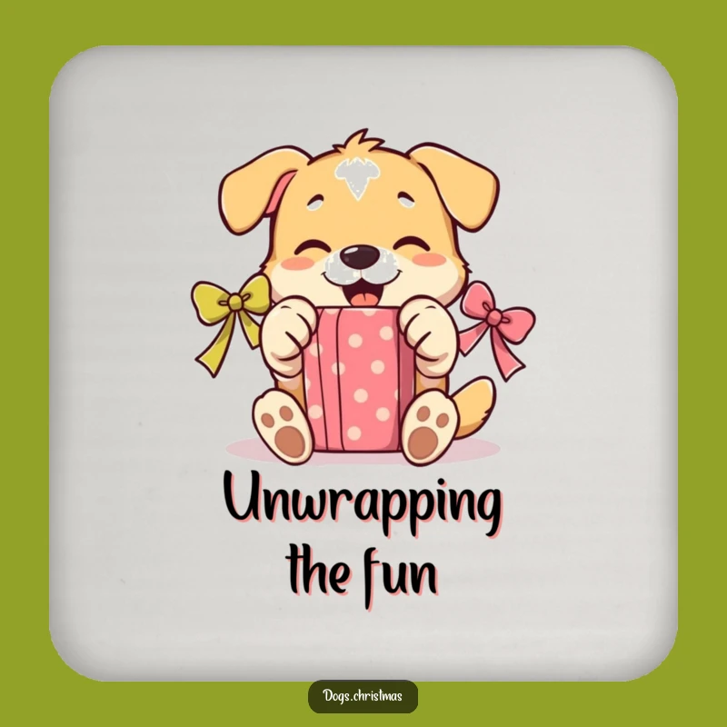 Funny Unwrapping Dog Coaster: Happy Paws Drink Protector, Joyful Decor Gift