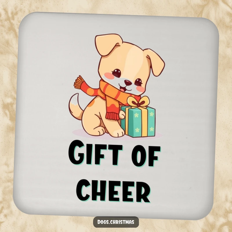 Funny kawaii dog design on a drink coaster, festive holiday accessory, cute pup decor, ideal funny gift.