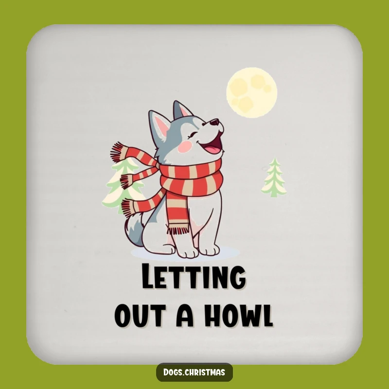 Funny Kawaii Husky Howl Drink Coaster - Festive Moon Protection Gift