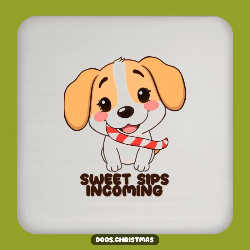 Funny Dog Candy Cane Coaster: Protect Surfaces with a Grinning Pup's Festive Charm
