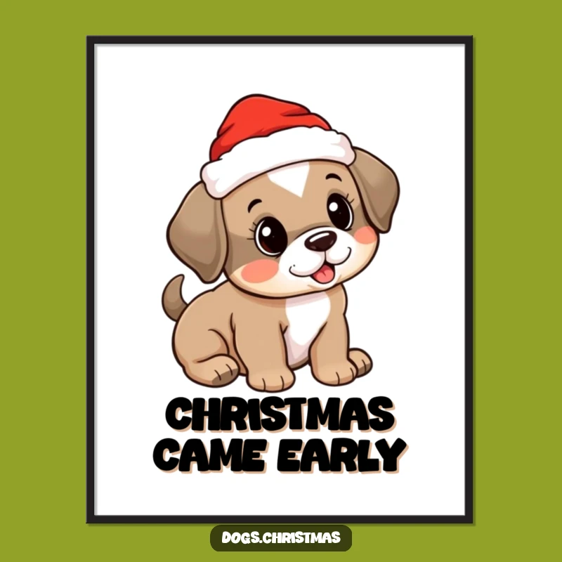 Funny Festive Poster: Cute Puppy Santa Hat, Adorable Wall Art, Holiday Gift Idea