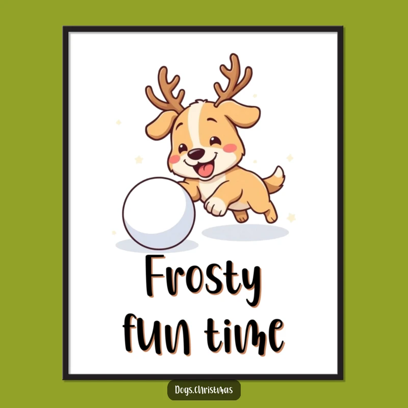 Funny Antler Dog Poster: Whimsical Winter Wall Art for Snow Lovers