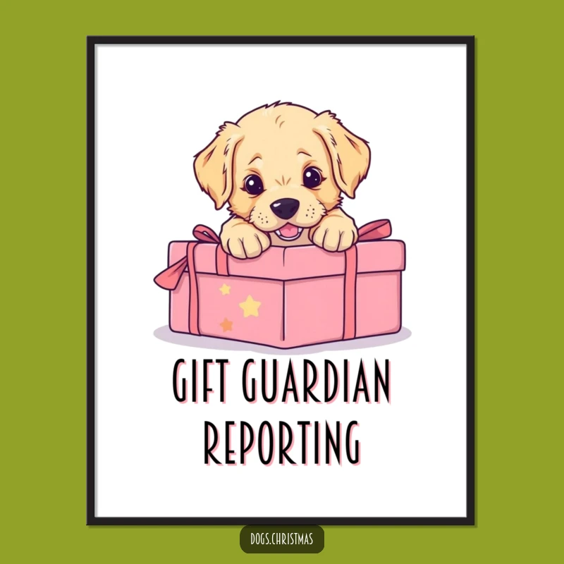 Funny Golden Retriever Puppy Pouncing Poster - Adorable Holiday Dog Art Gift