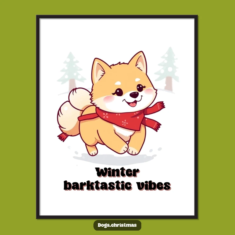 Funny Kawaii Shiba Inu Snow Poster: Festive Wall Art for Hilarious Holiday Decor!