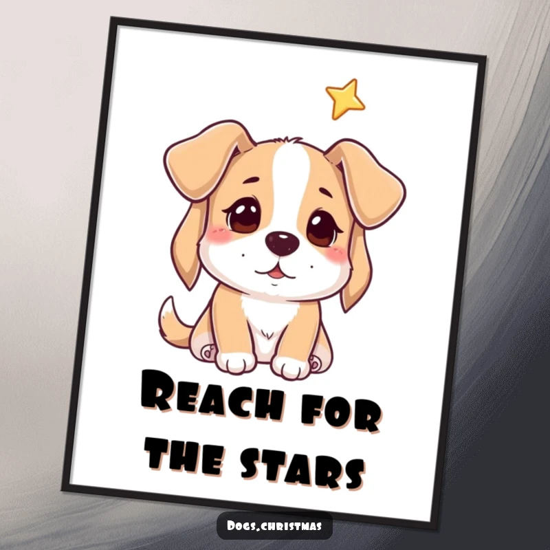 Funny poster capturing a dog's hopeful gaze directed towards a luminous star in the night sky.