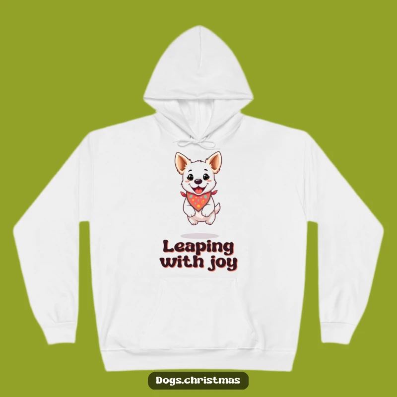 Funny Cozy Hoodie: Happy Dog Jump, Festive Bandana Warmth, Holiday Gift