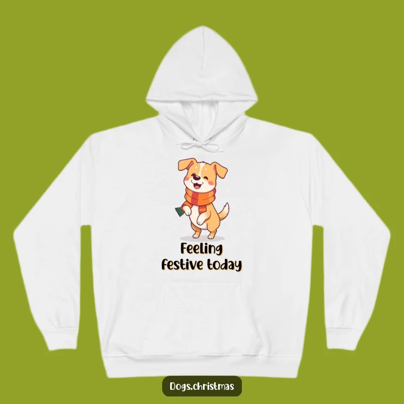 Funny Dog Festive Scarf Hoodie: Cozy Up with This Happy Pup's Prance