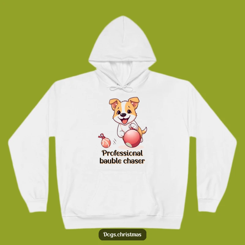 Funny Dog Ornament Chase Hoodie: Cozy & Hilarious Holiday Gift for Pet Lovers