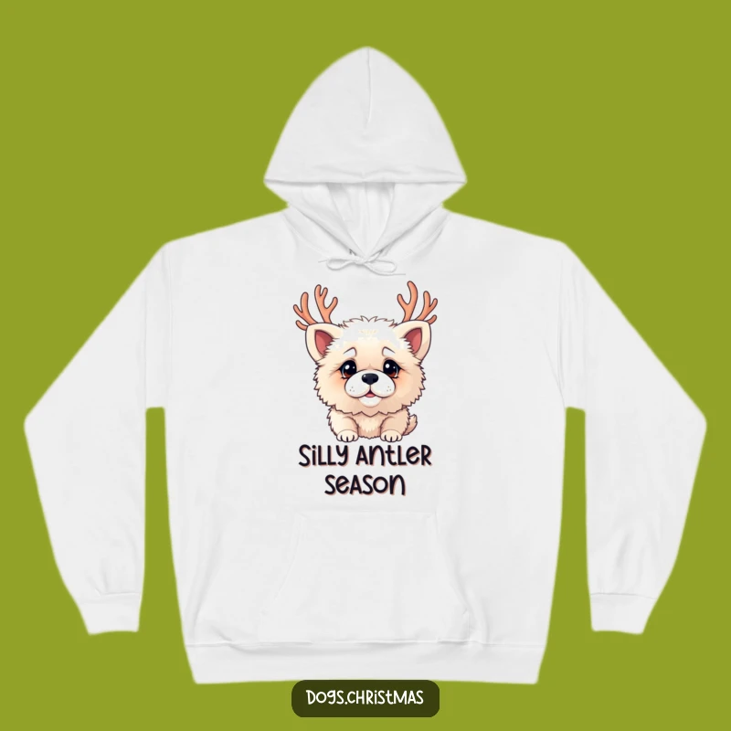 Funny Cozy Hoodie: Confused Dog with Antlers, Warm Winter Holiday Gift